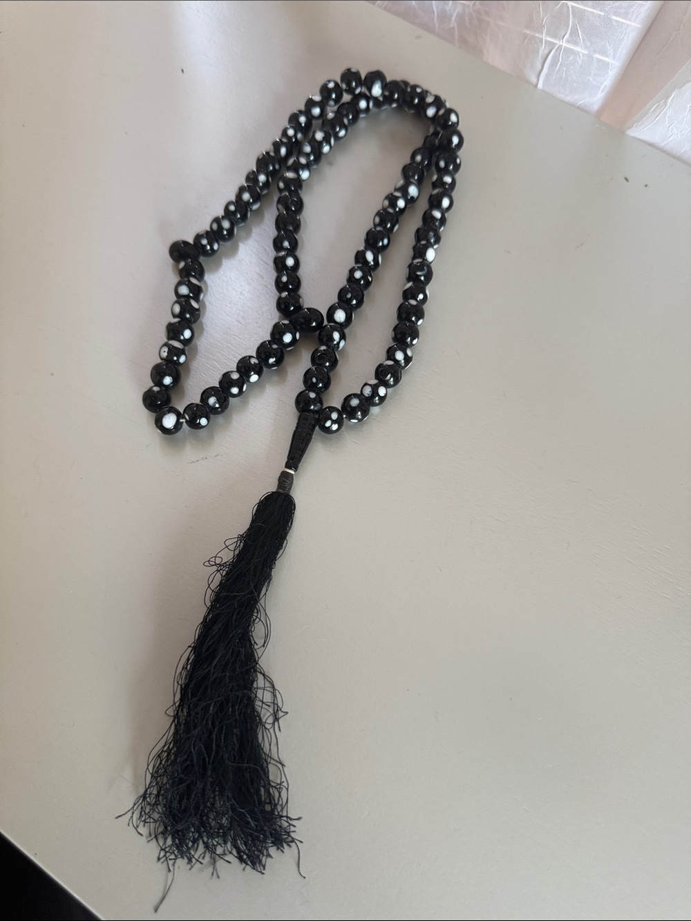 Black Beaded Tassel Necklace - Elegant Women's Jewelry  glass beads